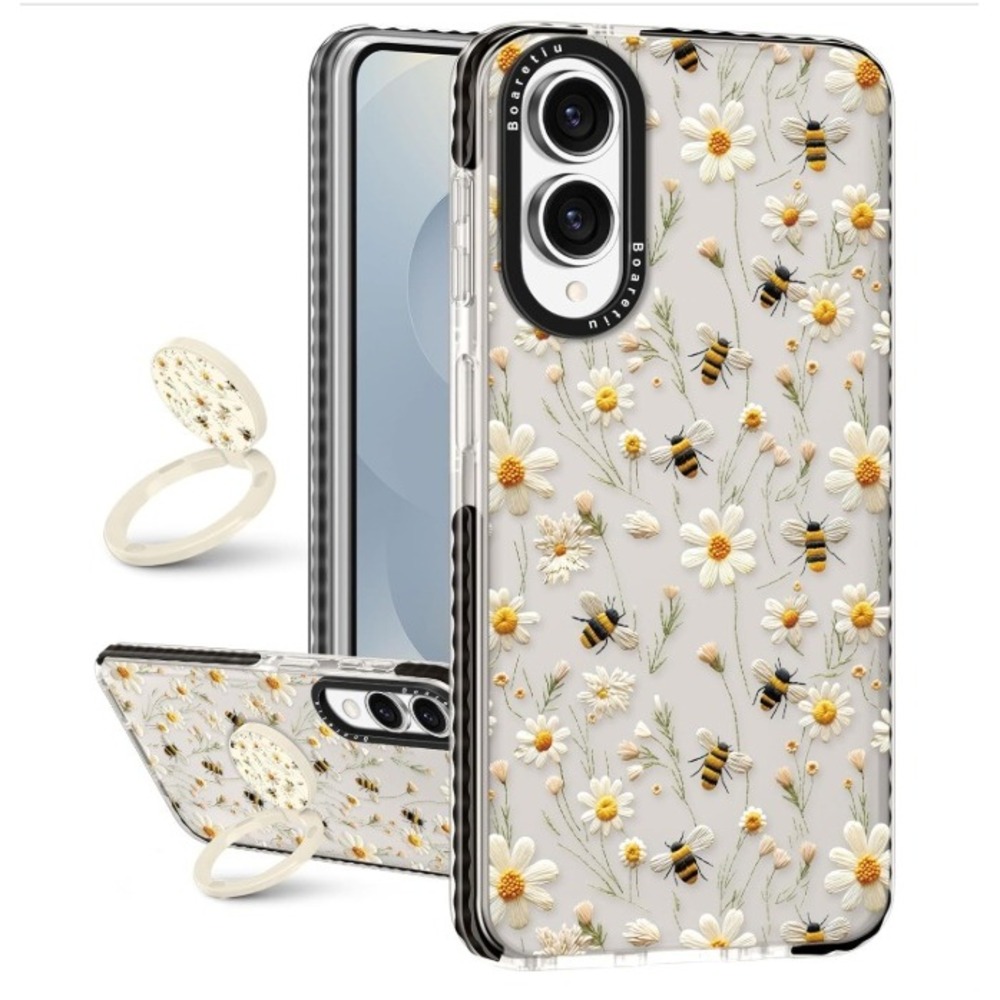 Boaretiu Phone Case Samsung S25 Edge Womens Clear Daisy Bee Ring Stand
